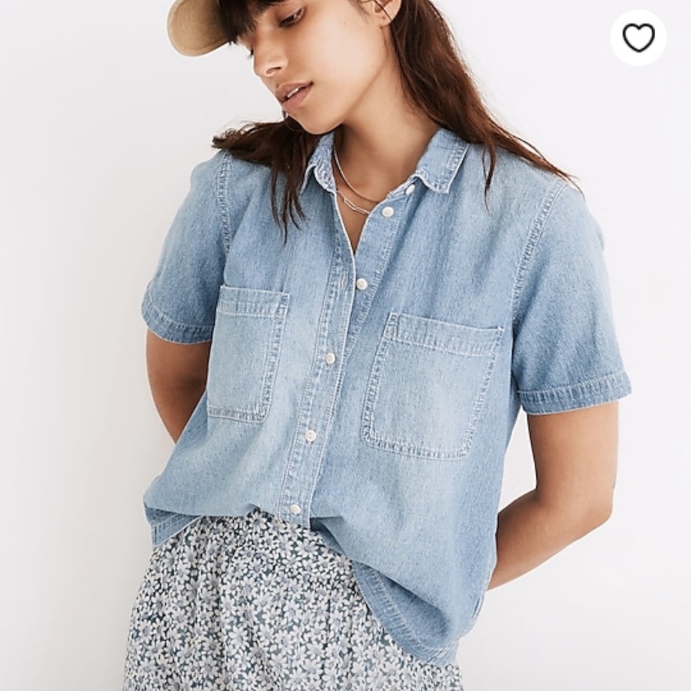 Denim Short-Sleeve Button-Up Shirt